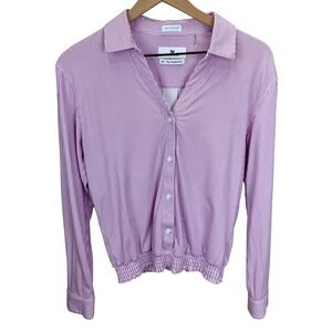 Buttercloth Icy Cotton Womens Size M Pre Tucked Fit Shirt Striped Purple White